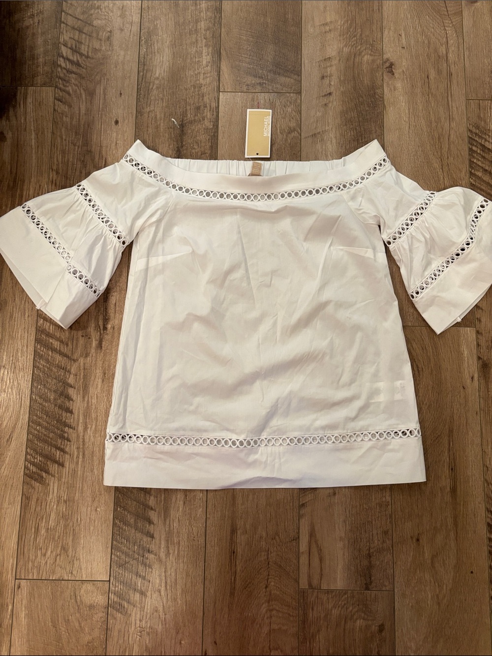 Michael Kors White Off-the-Shoulder Eyelet-Trim Blouse
